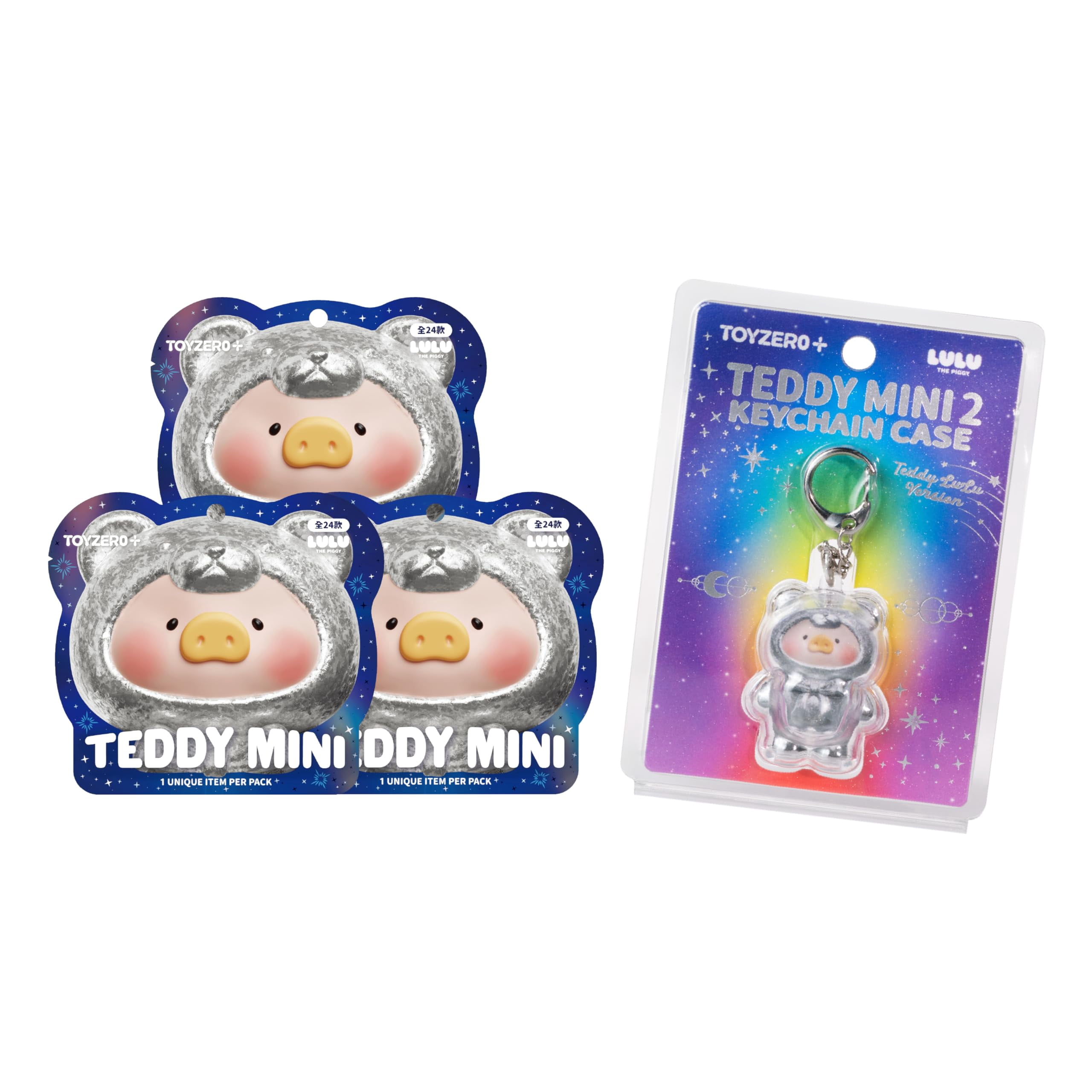 Lulu The Piggy Teddy Mini Ore Collection Series Blind Bags Mini Figurine Toys Blind Boxes Cute Animal Figures Collectible Home Desk Decor Birthday Gifts (3 Blind Bag + 1 Keychain case)