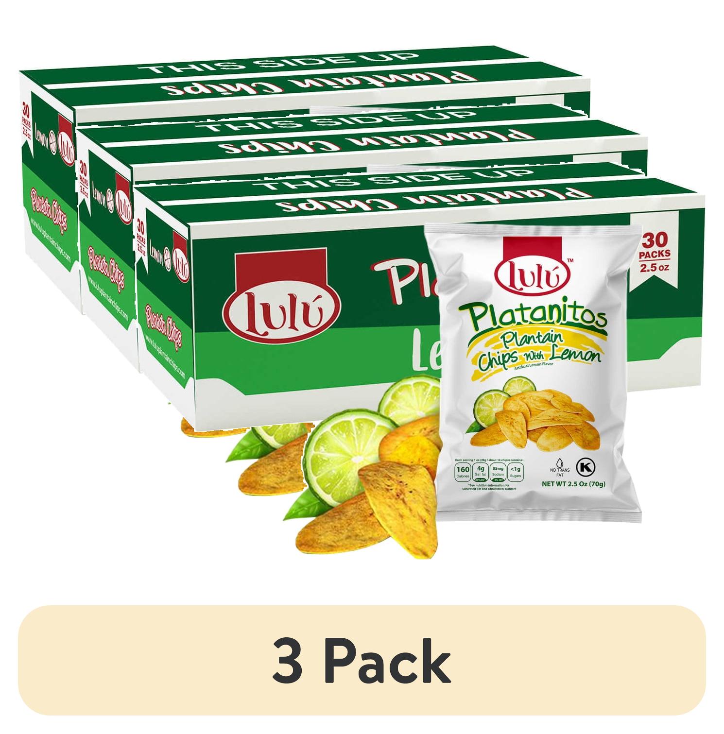 (3 pack) Lulu Platanitos, Plantain Chips with Lemon, 2.5 oz, 30 ct