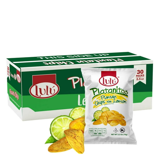 Lulu Platanitos Lemon Plantain Chips, 2.5 oz, 30 ct for Breakroom