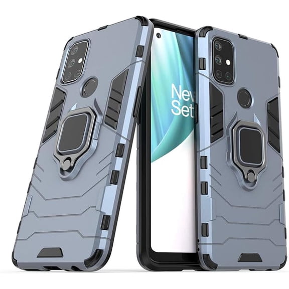 LuluMain Compatible with 1+Nord N10 Case, Metal Ring Grip Kickstand Shockproof Hard Bumper (Works with Magnetic Car Mount) Dual Layer Rugged Cover for OnePlus Nord N10 5G (Navy Blue)