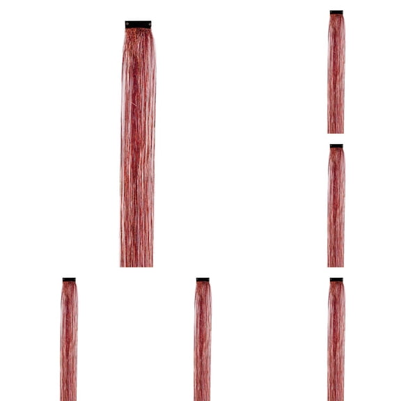 Luluganb Versatile Glitter Hair Clips,Festive Hair Tinsel Accessories,6 Pcs Glittering Synthetic Extensions with Tension Clip,Red Brown*6