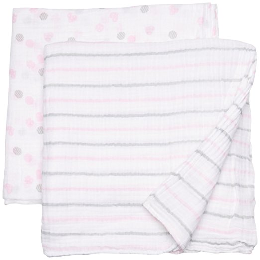 Lulujo Muslin Swaddle & Clips Pink 2 Pack