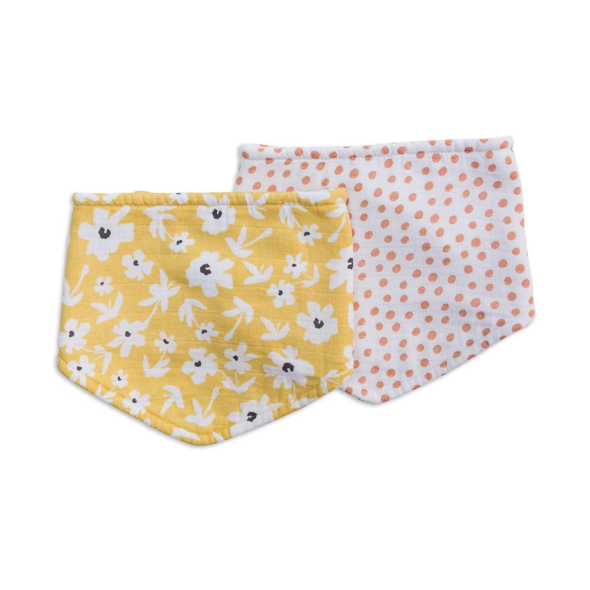 Lulujo Soft Cotton Baby Bib, 2 Pack, Yellow Wildflowers & Dots
