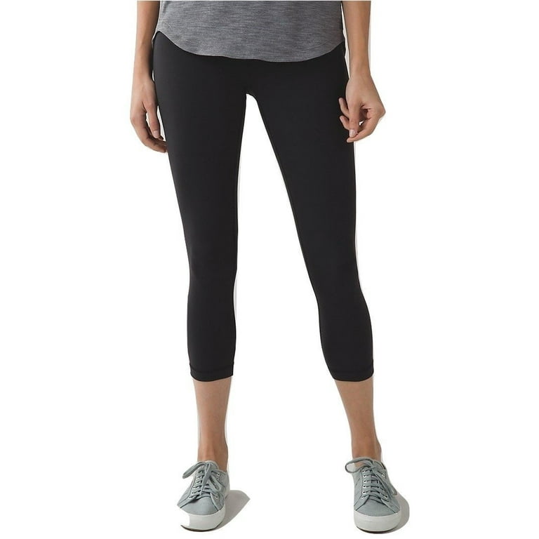 Lululemon Womens Crop Leggings Vertical Zipper Pocket Yoga Pants Black  Sheer 2 
