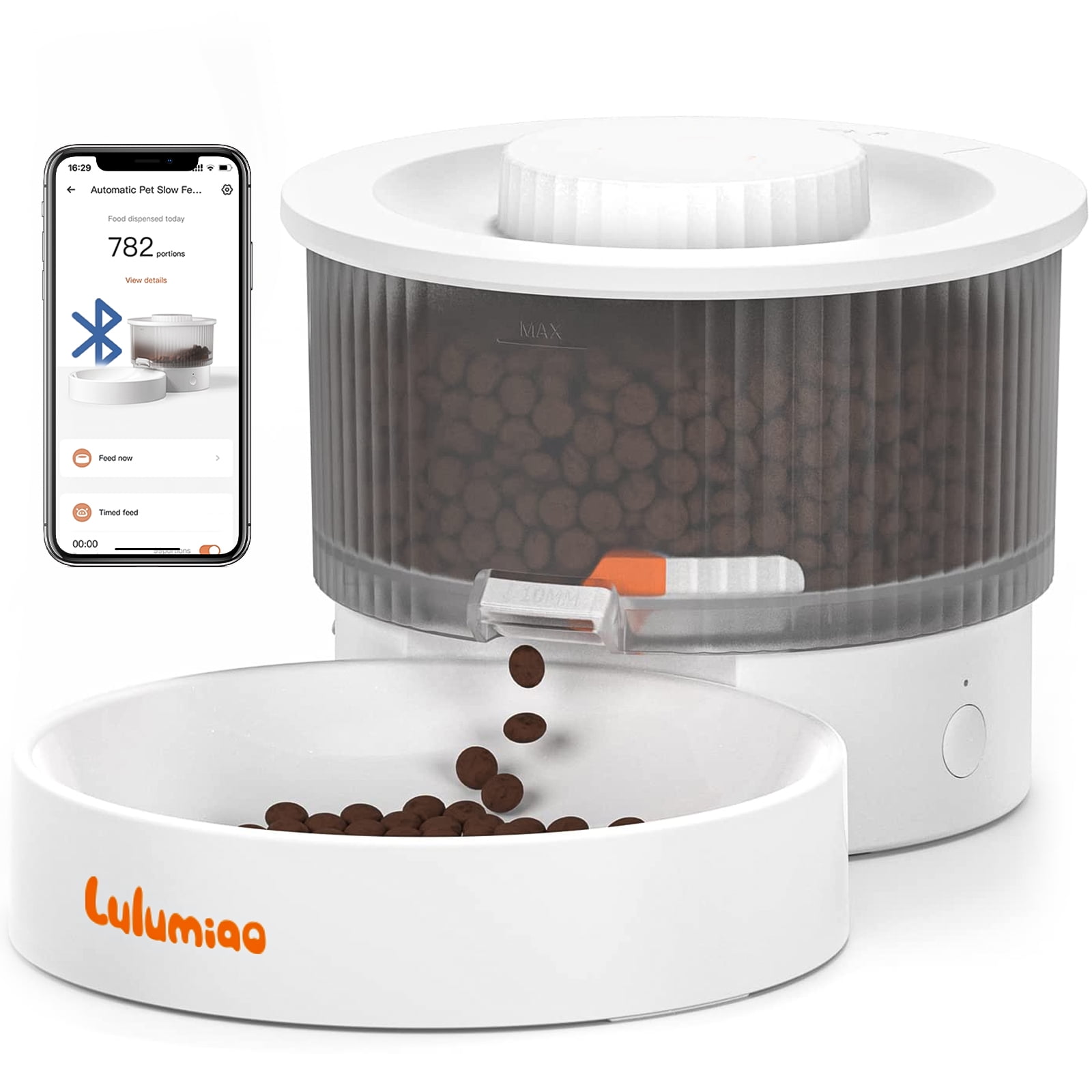 Lulumiao Automatic Cat Feeders with Slow Dispensing, Healthier Timed Cat Food Dispenser Prevents Bloating for Small Dog, Customized Feeding Schedule, Dual Powered, APP Control Up to 99 Portion 10 Meal