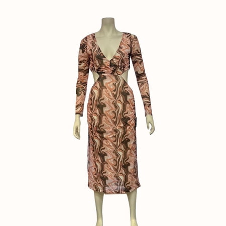 Lulus Swirl Power Pink Multi Print Cutout Bodycon Midi Dress Size Large: L/Pink Multi Print