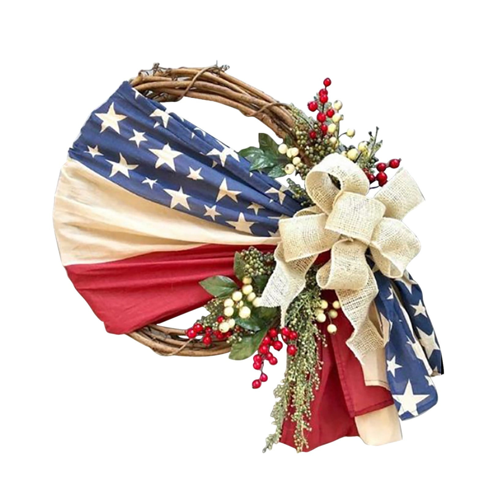 Luluy Patriotic American Flag Wreath With Burlap Bow Handmade 4Th Of ...