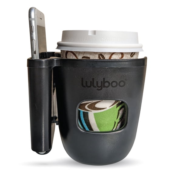 LulyBoo 2-in-1 Universal Cup and Phone Holder for Stroller, Black