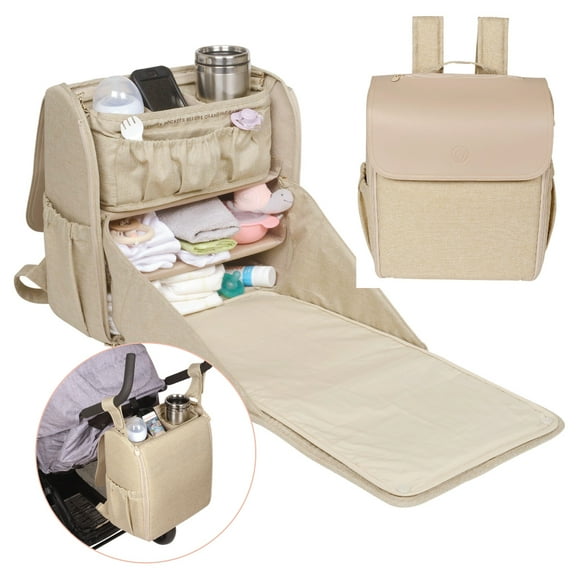 Lulyboo Diaper Bag Backpack, Full Open Cabinet and Padded Changing Station, Removeable Caddy with Two Drink Holders and Angled Cell Phone Storage for Easy Viewing, Universal Stroller Hanger, Unisex