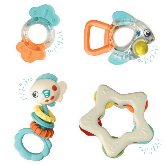 Lulyboo Rattle Teether Toys Pack 4-Piece Multi-Sensory Set