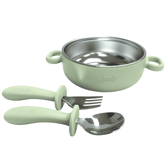 LulyBoo Suction Silicone Bowl and Spoon Set with Lid, Gray, 3-piece