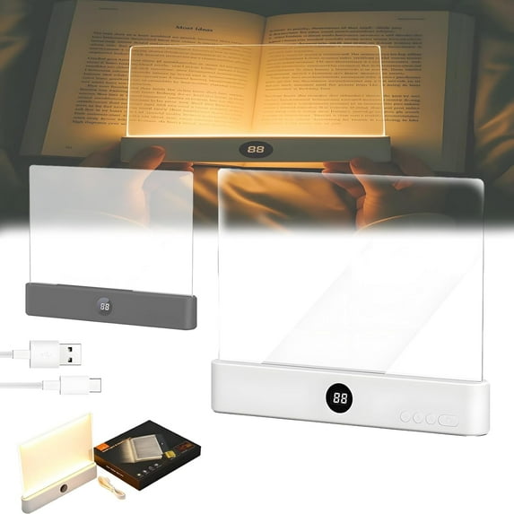 Luma Lit Book Light, Smart Dimmable USB Rechargeable Flat Panel LED Reading Light with Glow Panel and Page Glow, Night Reader Book Light for Reading in Bed (White+Black)