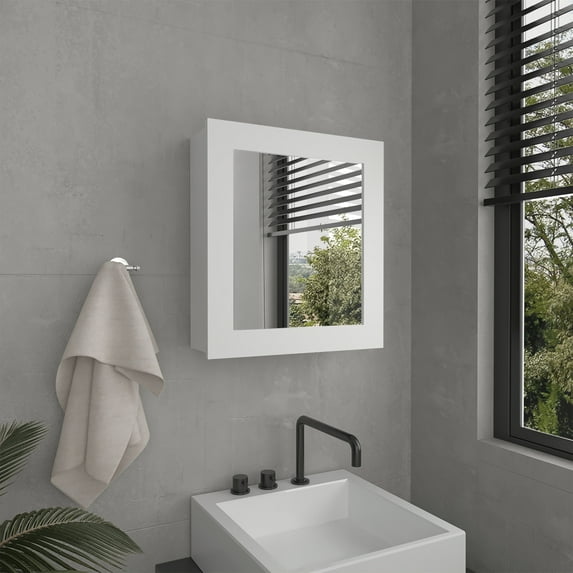 Luma Medicine Cabinet with Mirror Door 20.5" High Cabinet Organizer with Two Interior Shelves for Bathroom,Kitchen,Mudroom,White Particle Board Bath Faucets Bathroom Storage