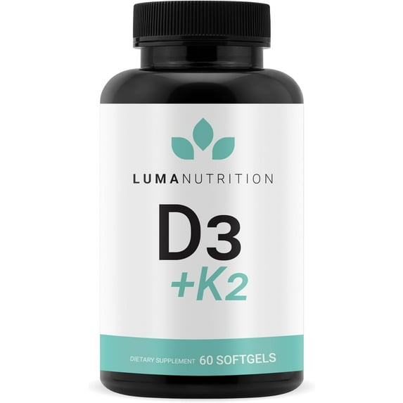 Luma Nutrition D3 + K2 Vitamin 10000 IU - Bone and Heart Health Supplement - Max Strength Immune Support and Calcium Absorption - 60 Softgels