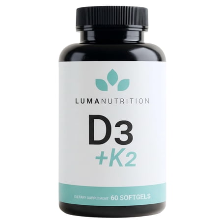 Luma Nutrition D3 + K2 Vitamin 10000 IU - Bone and Heart Health Supplement - Max Strength Immune Support and Calcium Absorption - 60 Softgels