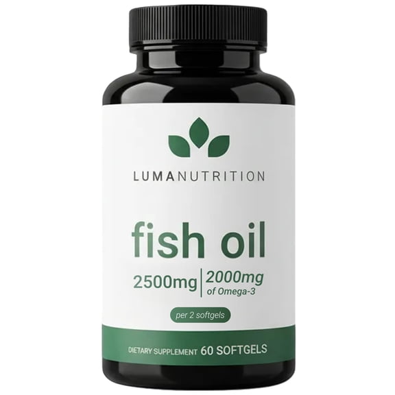 Luma Nutrition Omega 3 Fish Oil Supplement - Extra Strength 2500mg Per Serving - 2000mg EPA & DHA Per Serving - Brain and Heart Health - 60 Softgels, 30 Servings