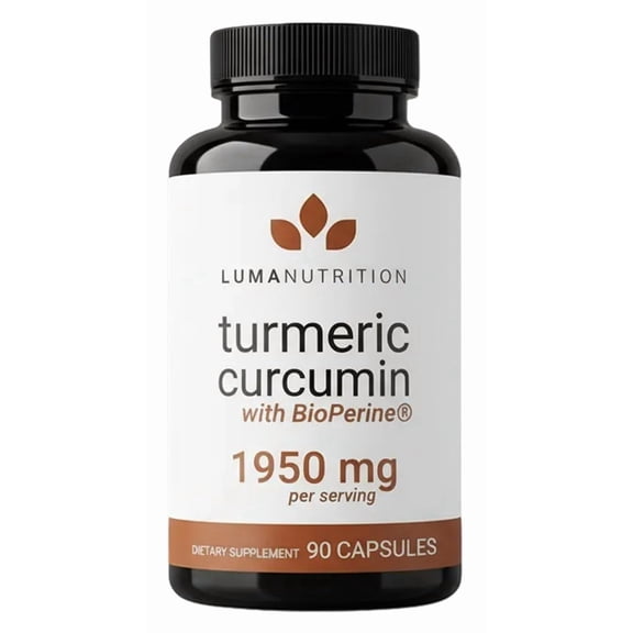 Luma Nutrition Turmeric Curcumin with Black Pepper - 95% Curcuminoids - 1950mg Per Serving - Premium Turmeric Supplement - with BioPerine for Max Absorption - Made in USA - 90 Capsules