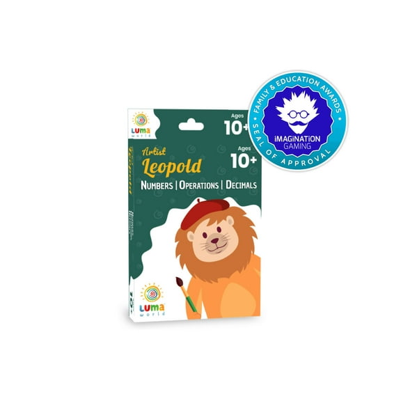 Luma World Artist Leopold Educational Game-Based Math Flash Cards with Magic Glass to View Hidden Answers for Ages 10+ Years to Learn 5th Grade Numbers, Decimals and Integers, Set of 50 Cards