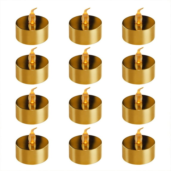 LumaBase Battery Operated LED Tea Lights - Set of 12 (Gold)