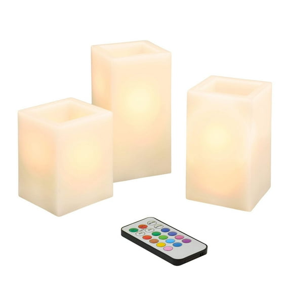 LumaBase Battery Operated Multifunction Wax LED Candles - Set of 3 (Square)