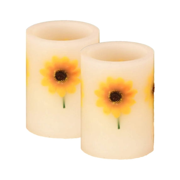 LumaBase Battery Operated Wax LED Candles, Dried Flowers - Set of 2