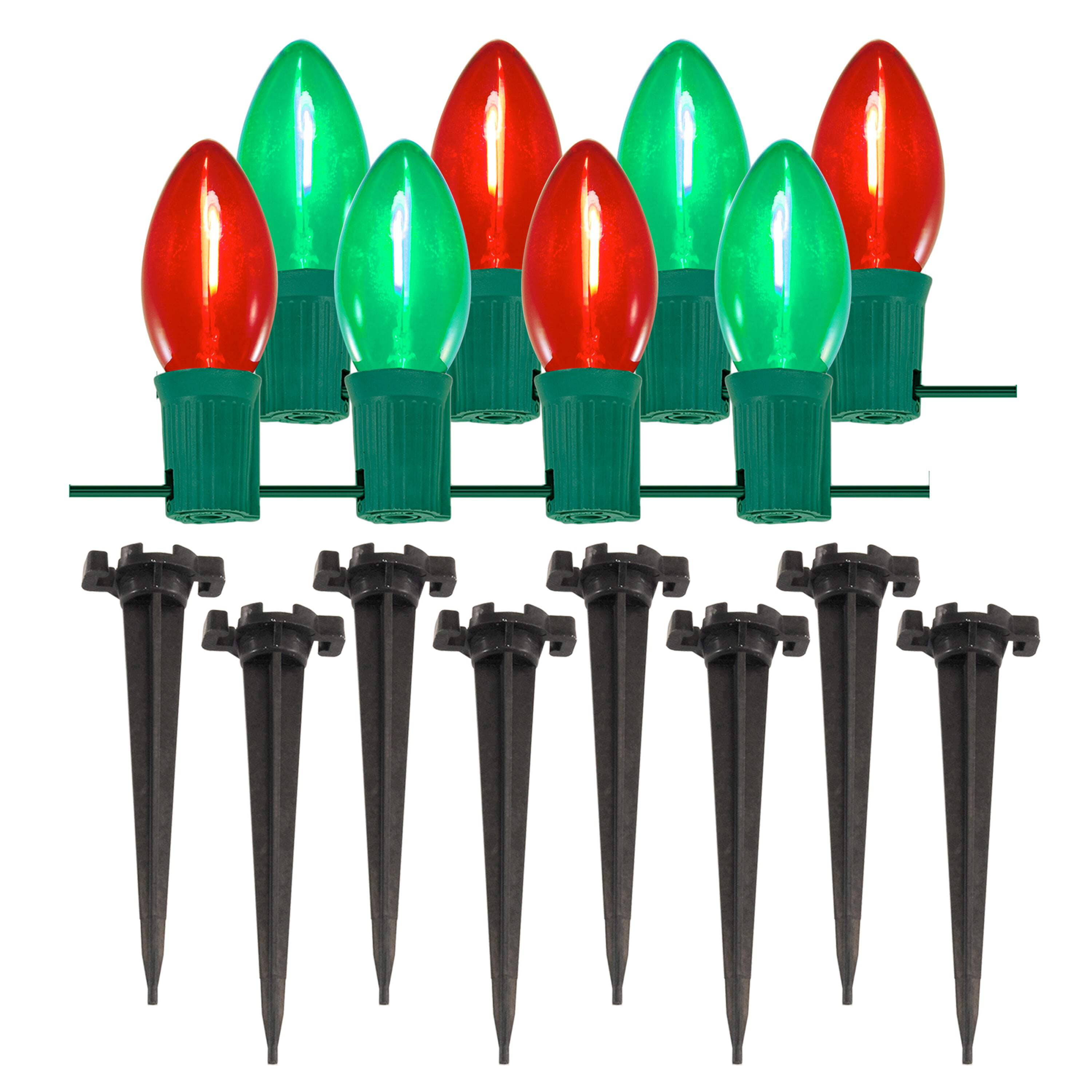 Red and Green LED Pathway Lights Multipack with Plastic Stakes