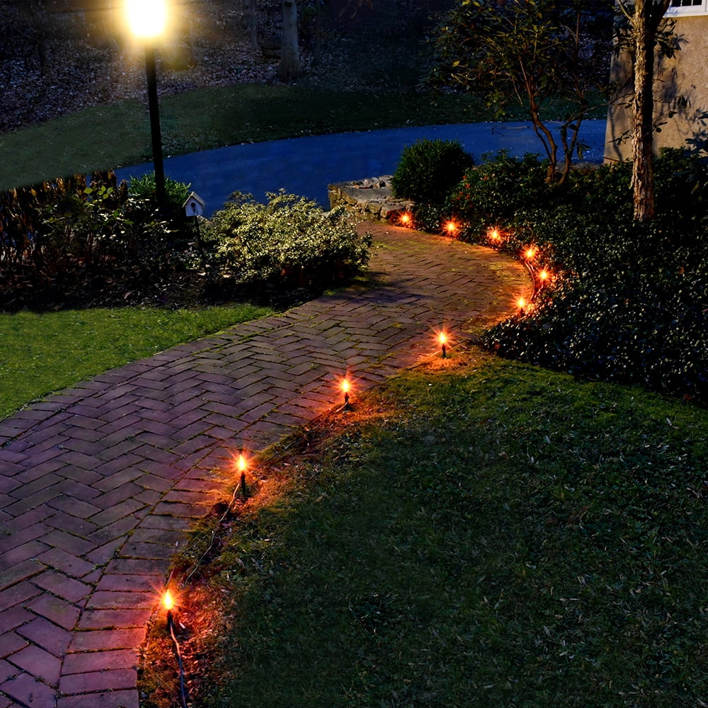 LumaBase Electric Pathway Lights Flickering Orange (Set of 10