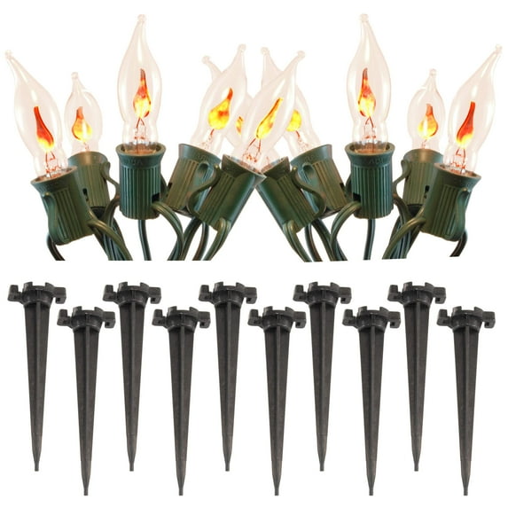 LumaBase Electric Pathway Lights - Flickering Orange (Set of 10)