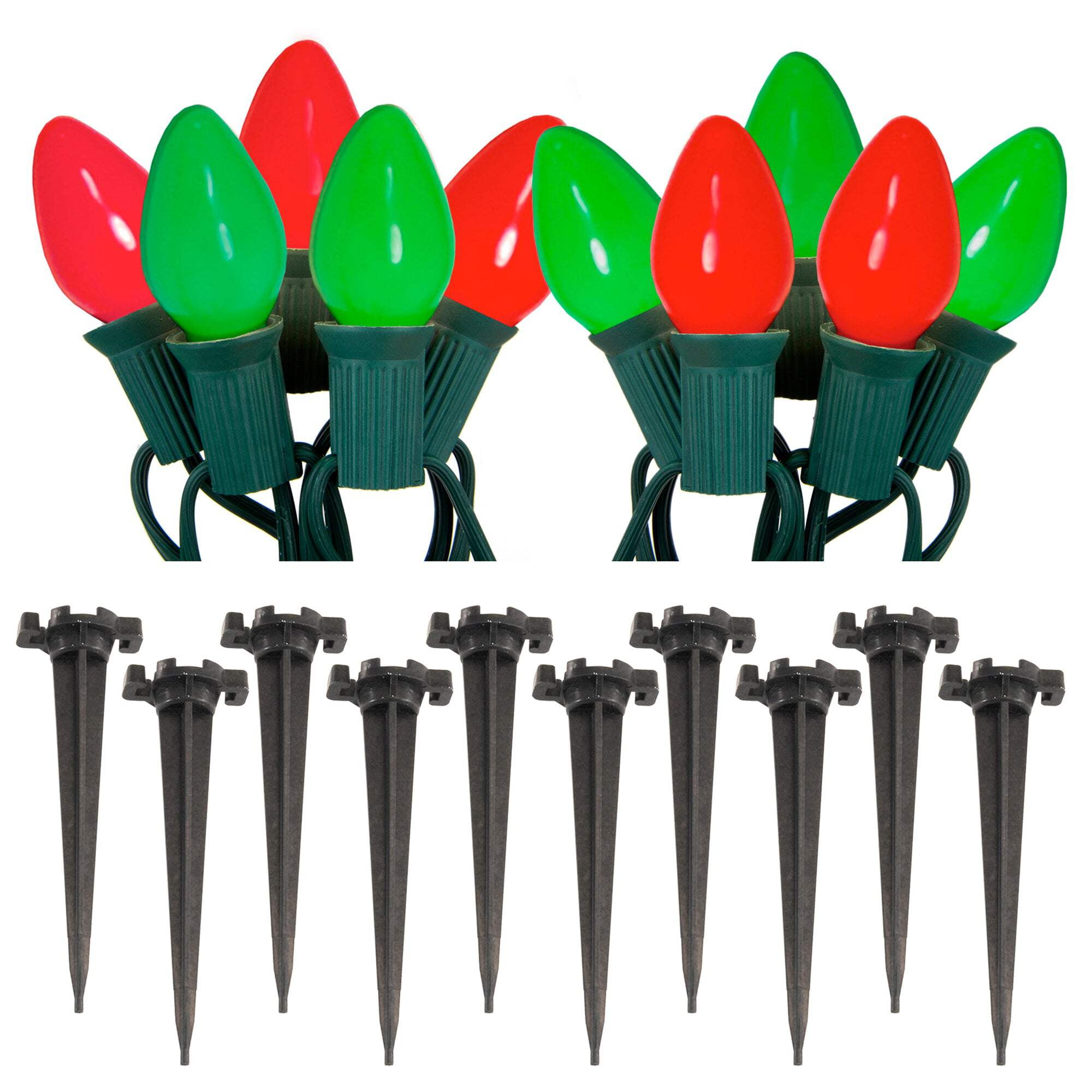Red and Green Incandescent Pathway Lights with 10 Bulbs
