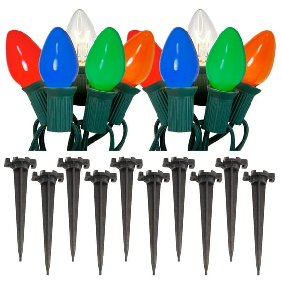 LumaBase Electric Pathway Lights with 10 C7 Multicolor Lights and Ground Stakes