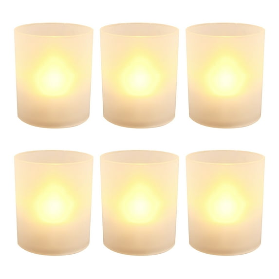 LumaBase Frosted Votives with Battery Operated LED Lights - Set of 6 (Amber)