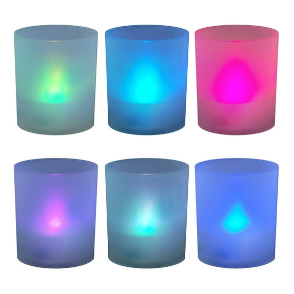 Frosted Votives with Battery-Operated LED Lights - Set of 6