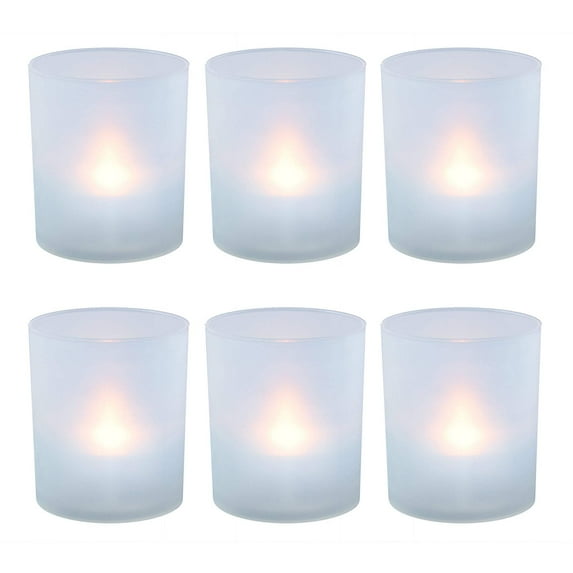 LumaBase Frosted Votives with Battery Operated LED Lights - Set of 6 (Warm White)