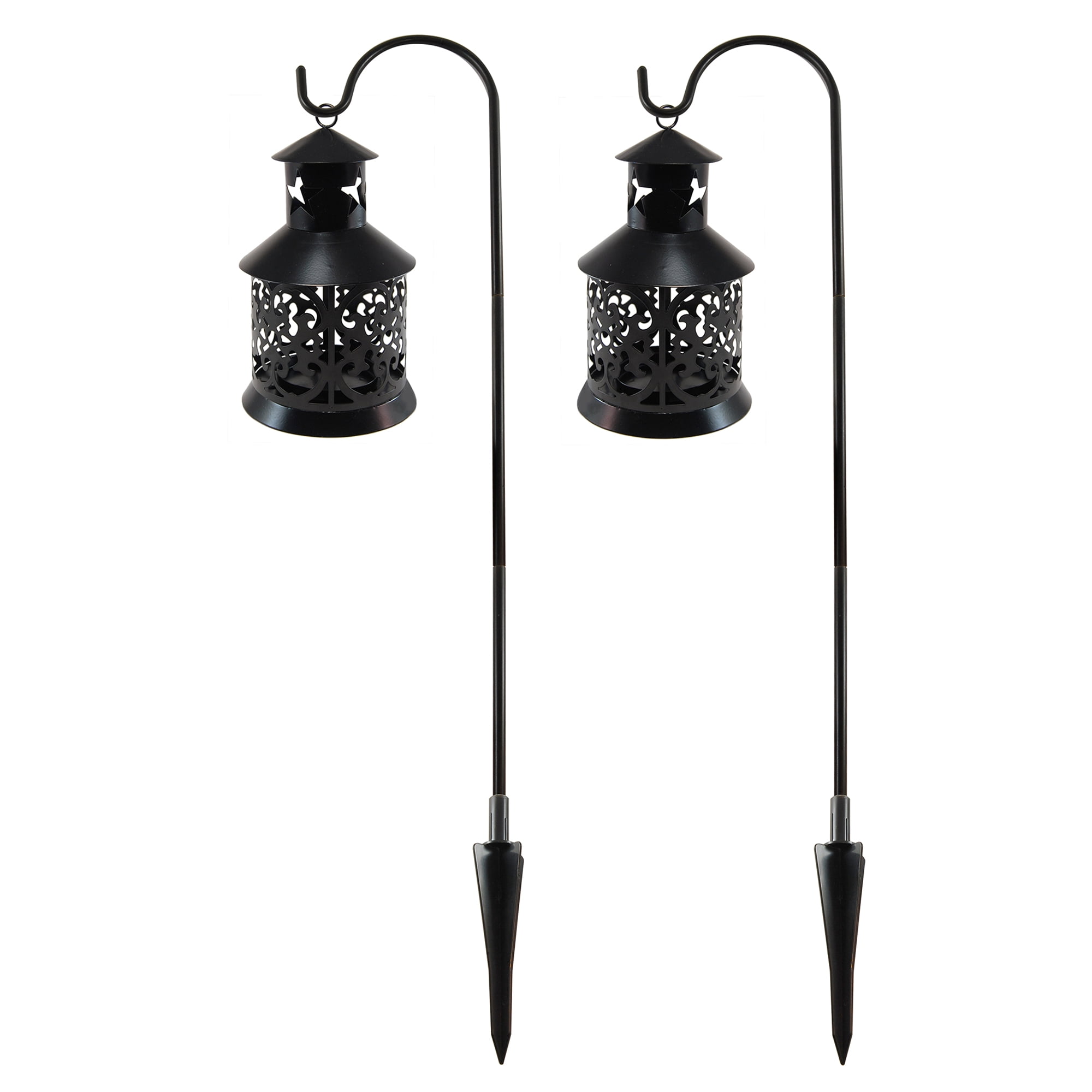 Contemporary Black Metal Hanging Lantern with Shepherd's Hook