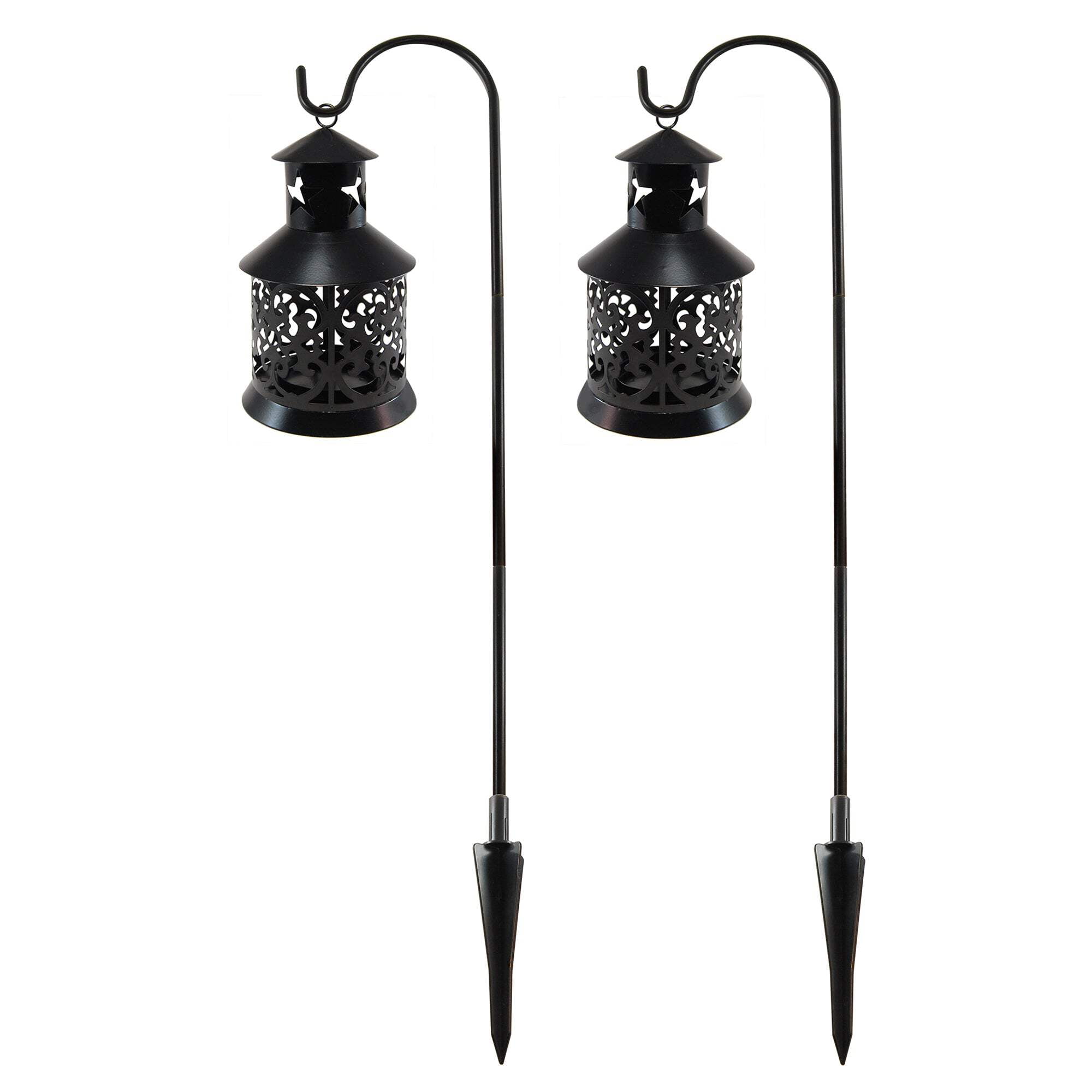 Contemporary Black Metal Hanging Lantern with Shepherd's Hook