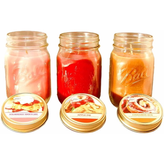 JH Specialties Inc. Bake Shoppe 12-ounce Apple Pie Cinnamon Bun and Strawberry Shortcake Scented Candles (Set of 3)