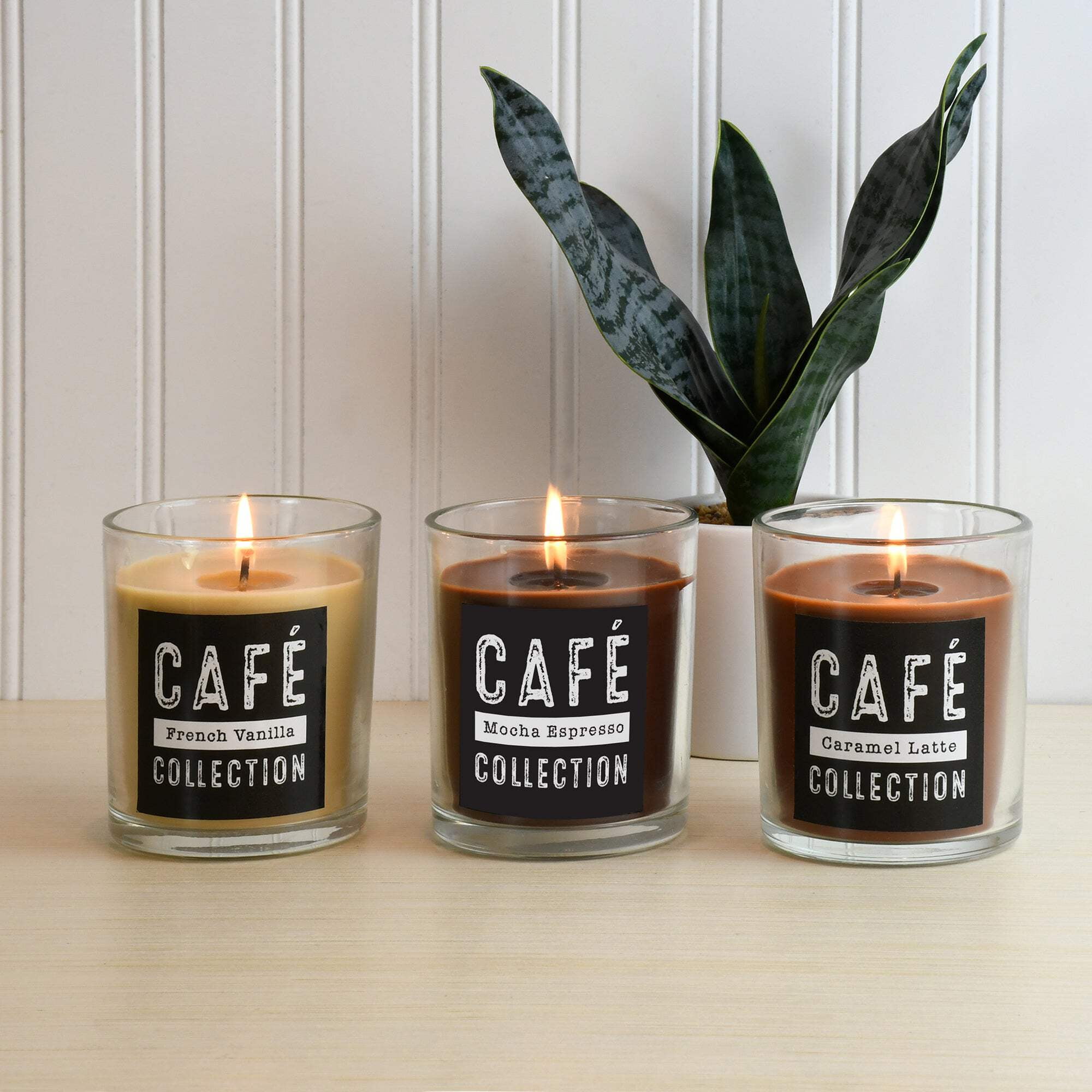 Gold Lid Coffee Scented Glass Jar Candle Set