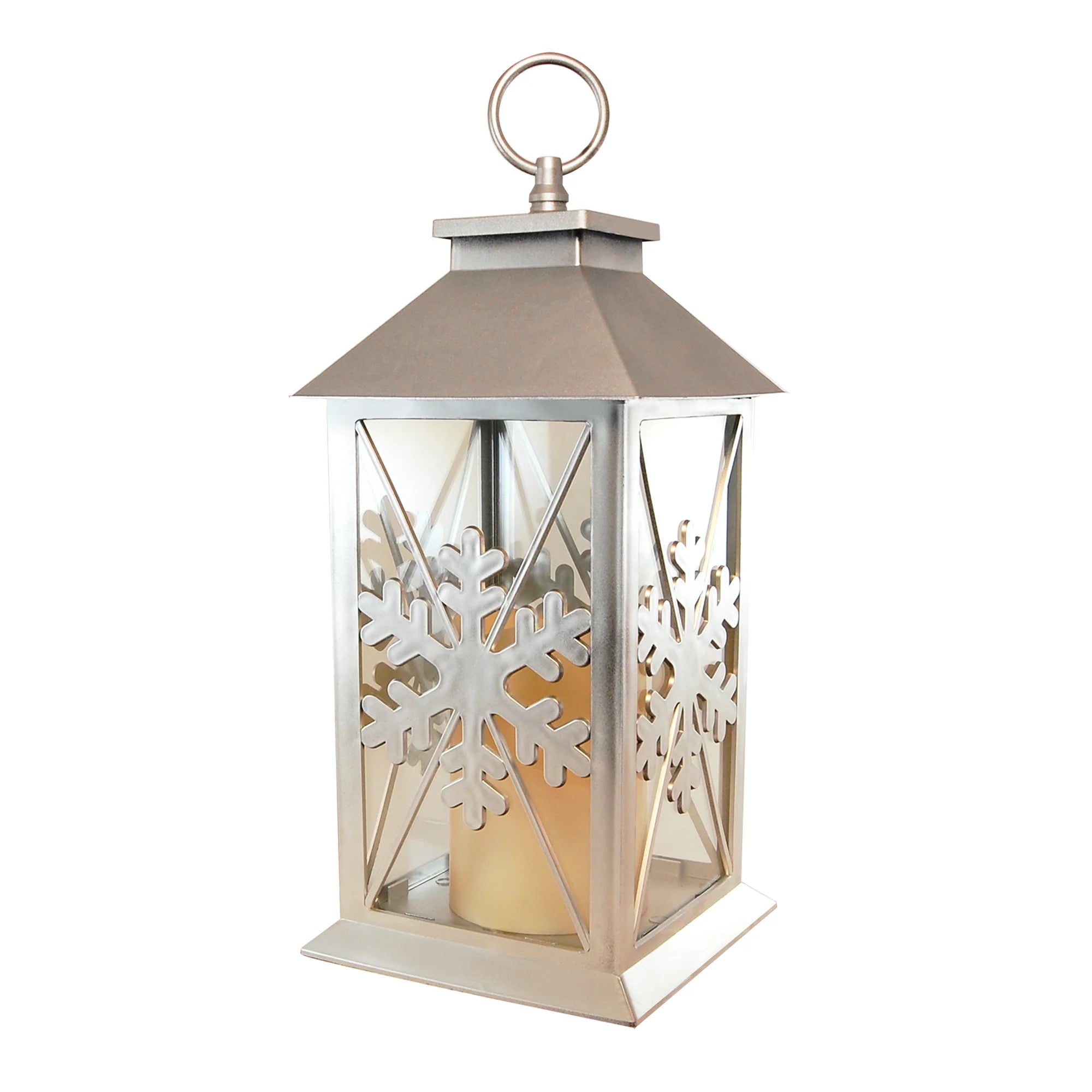 Silver Snowflake Lantern with Flameless LED Candle