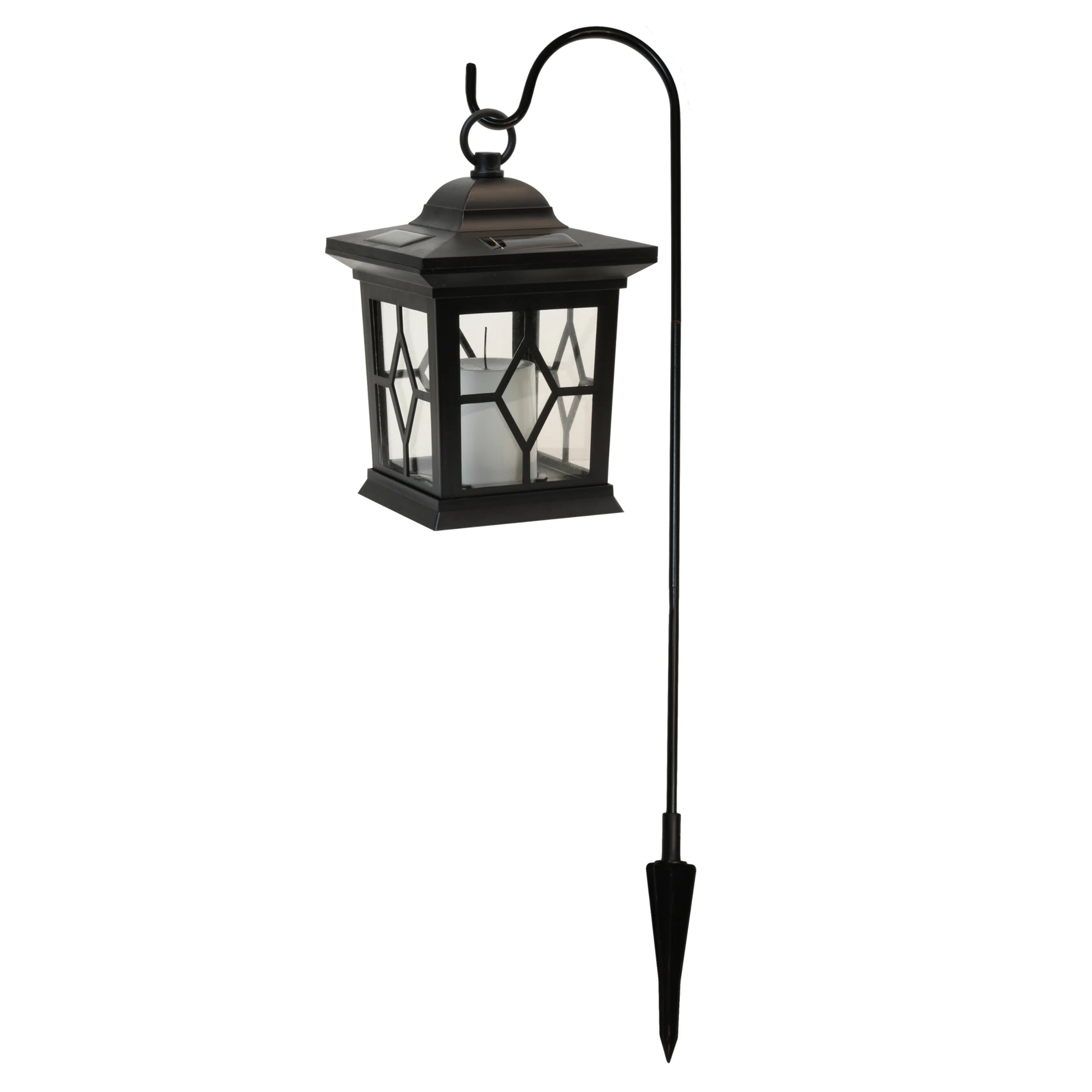 Black Solar LED Lantern with Shepherd's Hook