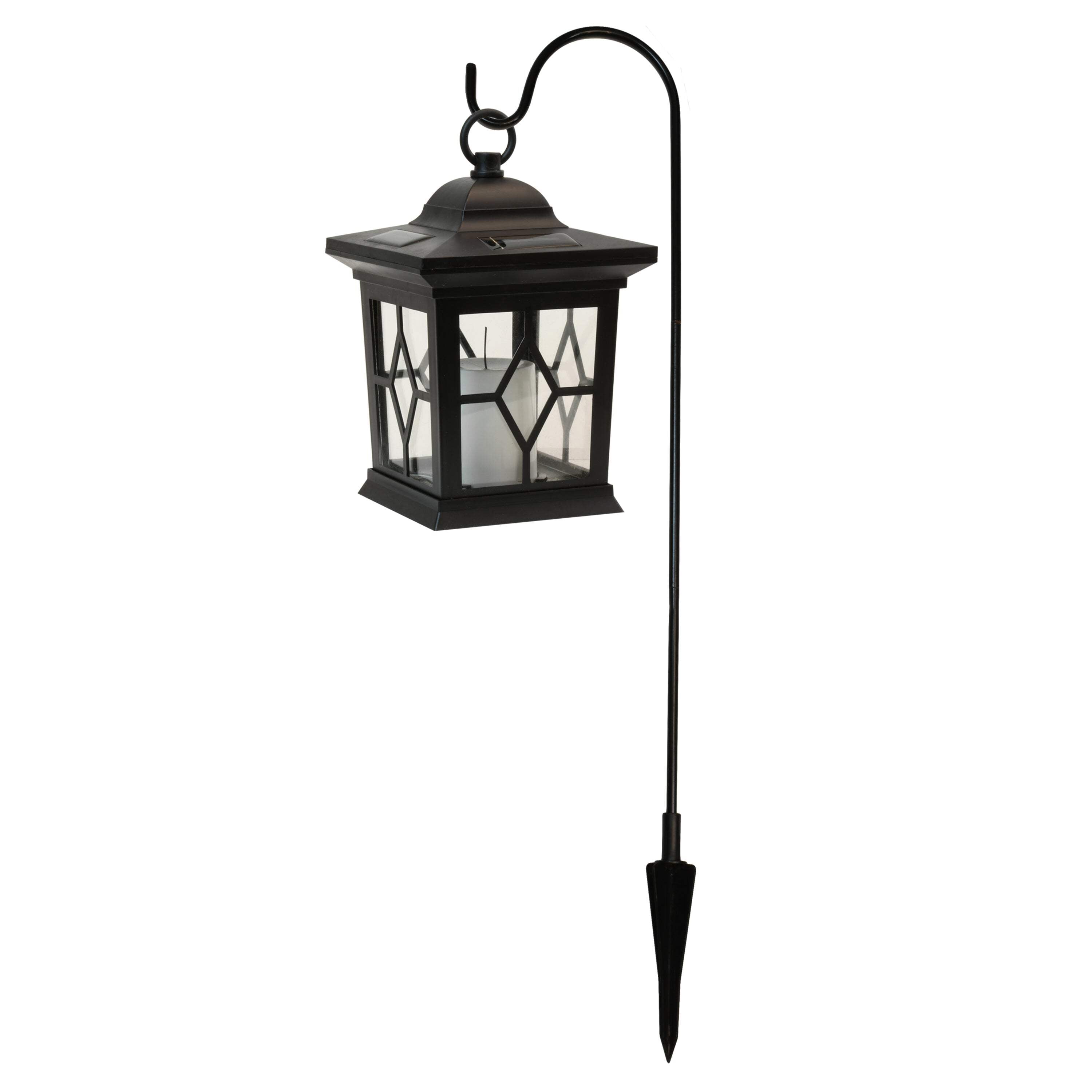 Black Solar LED Lantern with Shepherd's Hook
