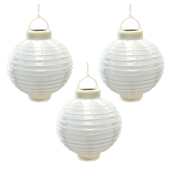 LumaBase Solar Powered Nylon Lanterns, White - Set of 3