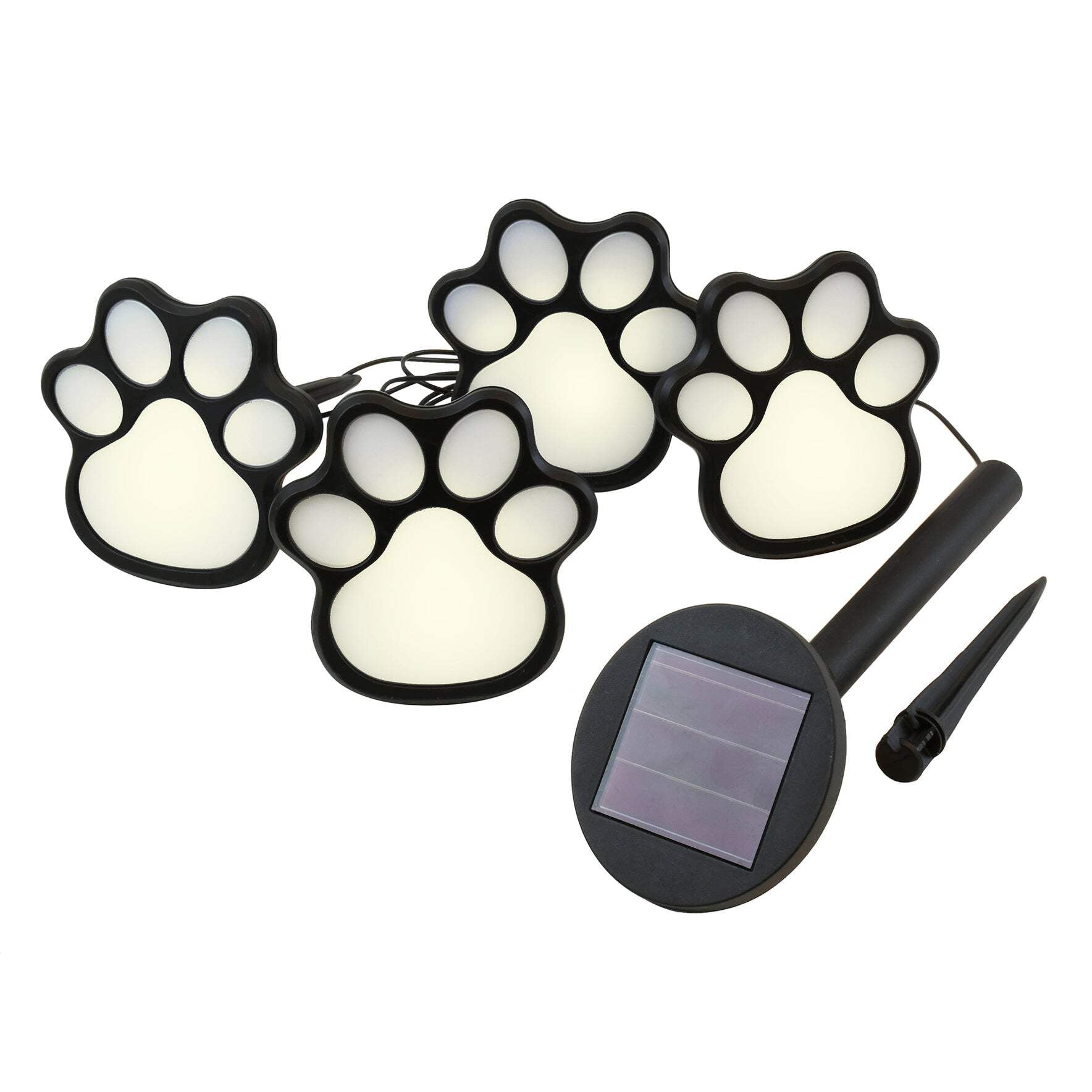 Solar Powered Black Paw Print Pathway Lights Set of 4