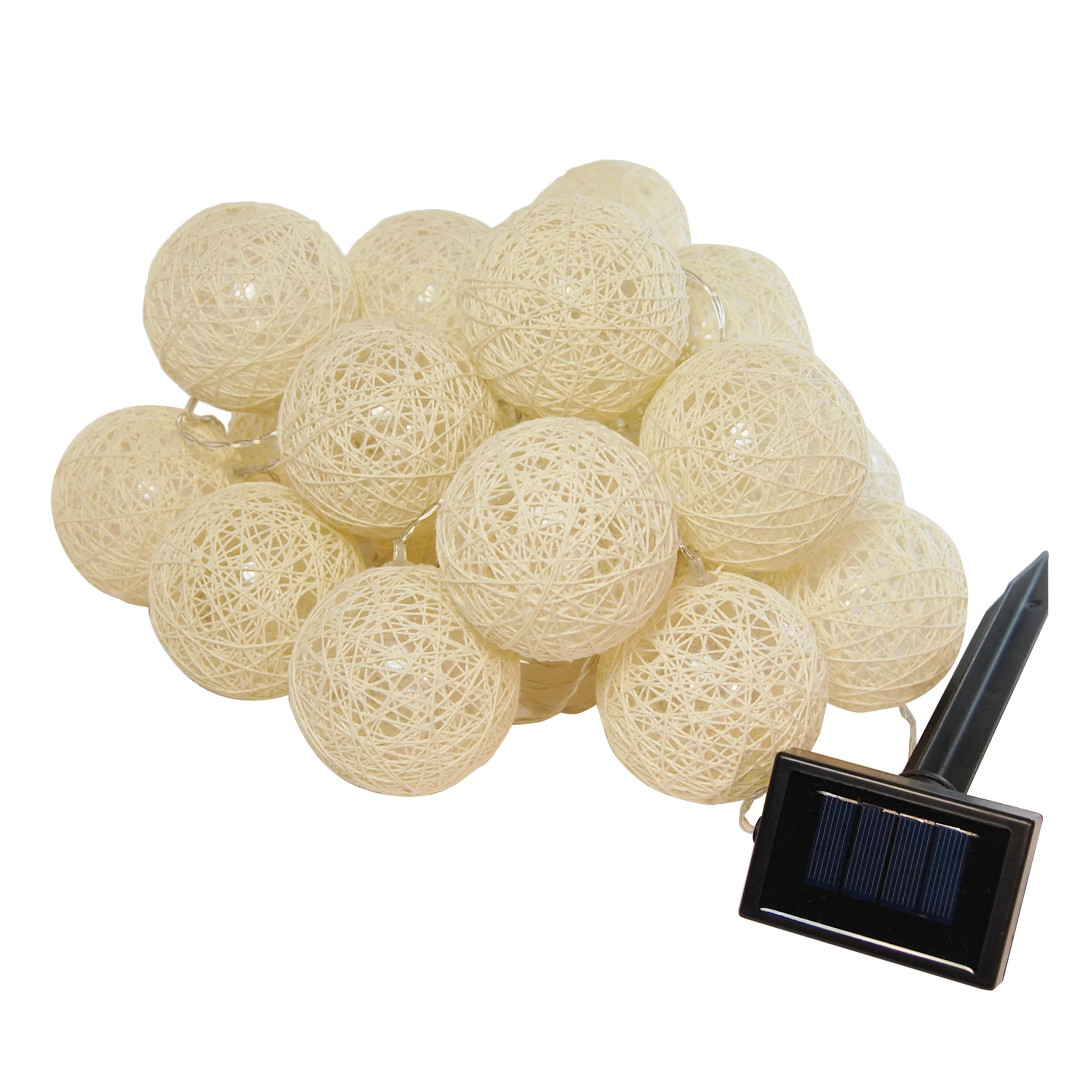 Solar Powered Outdoor String Lights with Warm White Cotton Globes