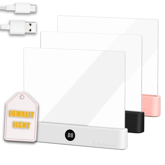 LumaLit Book Light for Reading in Bed at Night, Rechargeable Clear LED Flat Reading Light with 3 Colors & Timer, Reading Lamp for Booklovers