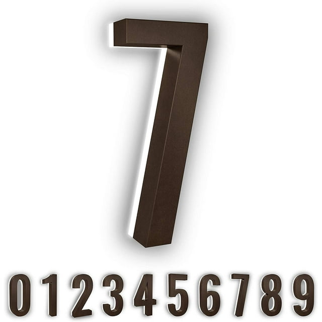LumaNumbers Low-Voltage LED Address Numbers, Durable ABS-Polymer Lighted House Numbers, 5-inch, Weather-Proof, Illuminated (Bronze, 7) Power Source Required, Back-plate Recommended