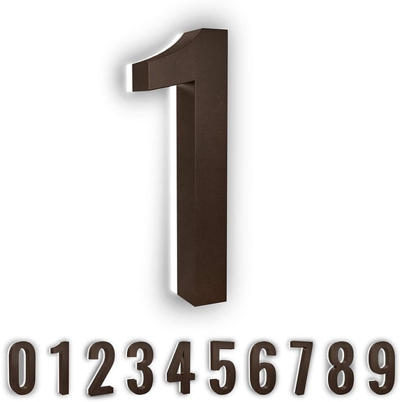 LumaNumbers Low-Voltage LED Address Numbers, Durable ABS-Polymer Lighted House Numbers, 5-inch, Weather-Proof, Illuminated (Bronze, 1) Power Source Required, Back-plate Recommended