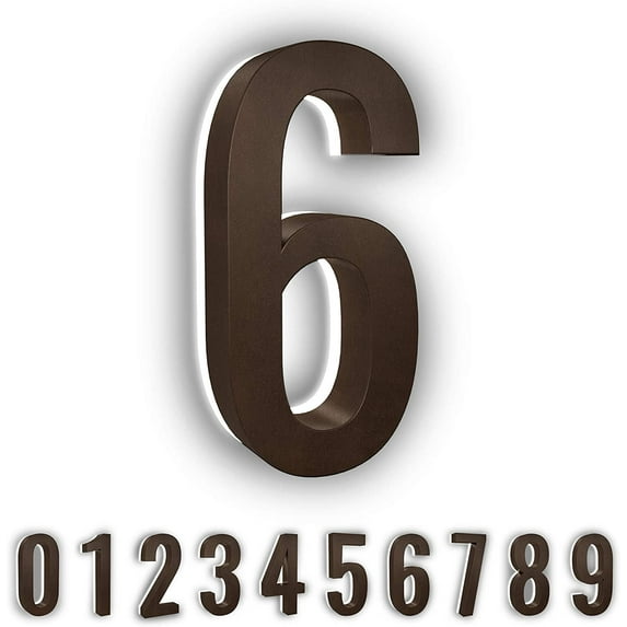 LumaNumbers Low-Voltage LED Address Numbers, Durable ABS-Polymer Lighted House Numbers, 5-inch, Weather-Proof, Illuminated (Bronze, 6) Power Source Required, Back-plate Recommended