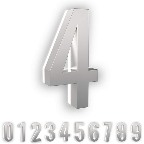 LumaNumbers Low-Voltage LED Address Numbers, Durable ABS-Polymer Lighted House Numbers, 5-inch, Weather-Proof, Illuminated (Silver, 4) Power Source Required, Back-plate Recommended