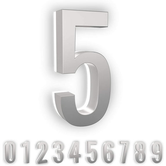 LumaNumbers Low-Voltage LED Address Numbers, Durable ABS-Polymer Lighted House Numbers, 5-inch, Weather-Proof, Illuminated (Silver, 5) Power Source Required, Back-plate Recommended