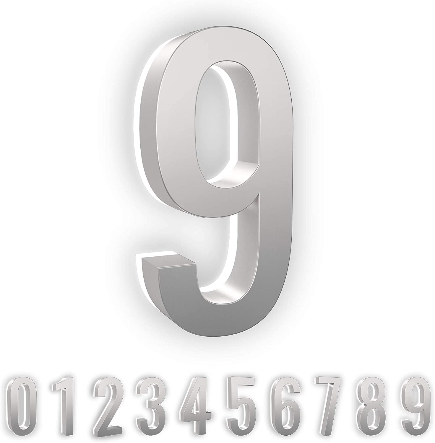 LumaNumbers Low-Voltage LED Address Numbers, Durable ABS-Polymer Lighted House Numbers, 5-inch, Weather-Proof, Illuminated (Silver, 9) Power Source Required, Back-plate Recommended